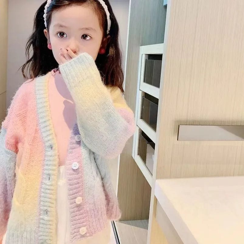 Eleganza Italiana New Rainbow Knitted Cardigan Sweater Infant Toddler Child Sweet Kawaii Sweater Coat Fashion Girls Gradient Jacket Clothes Streetwear high fashion shein amazon temu target Walmart online