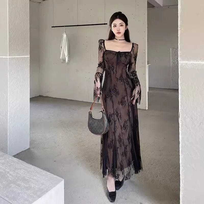 Eleganza Italiana New Style Retro Lace Women’s Dress Holiday Clothing With Bell Sleeves And Slim Fit Long Elegant And Pretty Party Female Dresses. Streetwear high fashion shein amazon temu target Walmart online