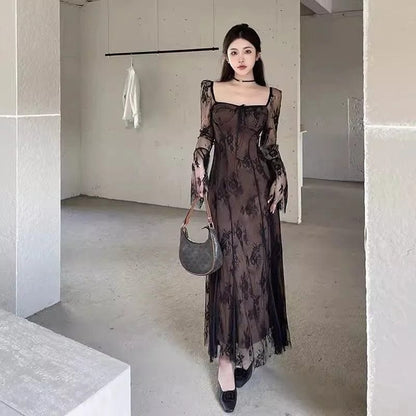 Eleganza Italiana New Style Retro Lace Women’s Dress Holiday Clothing With Bell Sleeves And Slim Fit Long Elegant And Pretty Party Female Dresses. Streetwear high fashion shein amazon temu target Walmart online