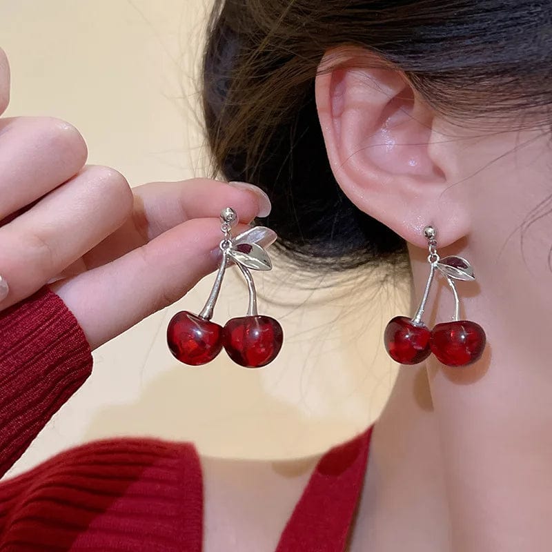 Eleganza Italiana New Sweet Summer Red Transparent Cherry Fruit Fashion Long Ear Nail Earrings Fashion Black Anime Earring For Women Party Jewelry Streetwear high fashion shein amazon temu target Walmart online