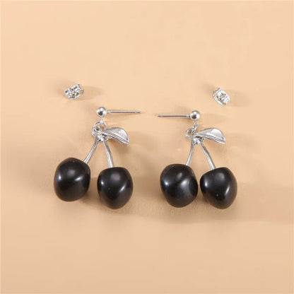 Eleganza Italiana New Sweet Summer Red Transparent Cherry Fruit Fashion Long Ear Nail Earrings Fashion Black Anime Earring For Women Party Jewelry Streetwear high fashion shein amazon temu target Walmart online