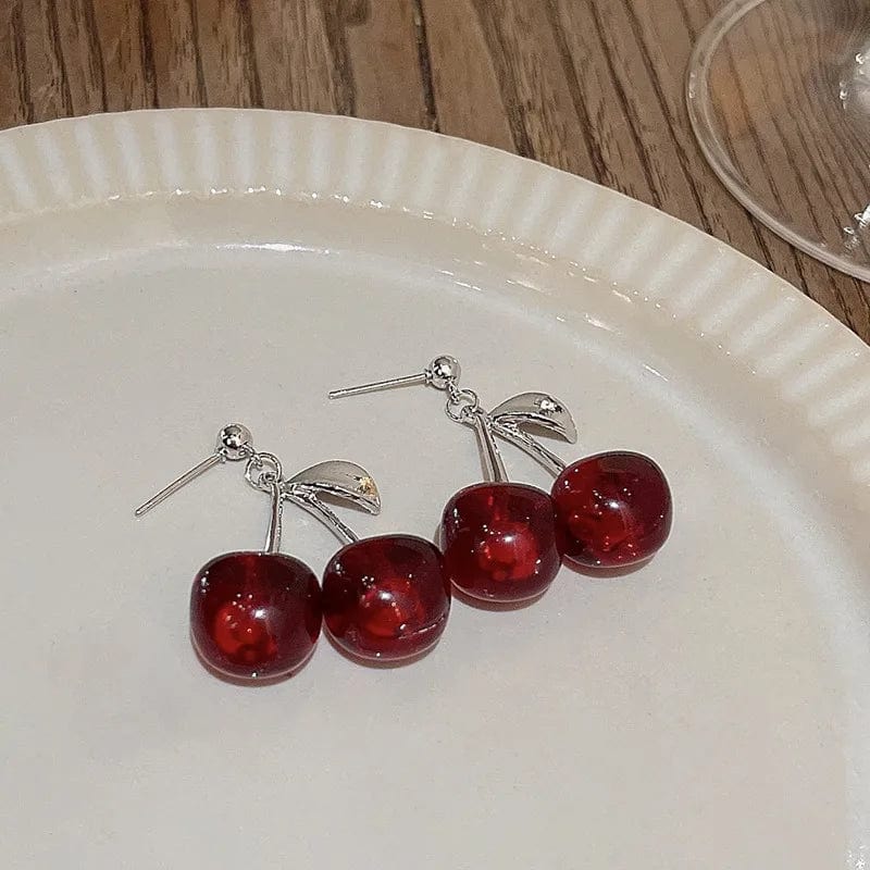 Eleganza Italiana New Sweet Summer Red Transparent Cherry Fruit Fashion Long Ear Nail Earrings Fashion Black Anime Earring For Women Party Jewelry Streetwear high fashion shein amazon temu target Walmart online