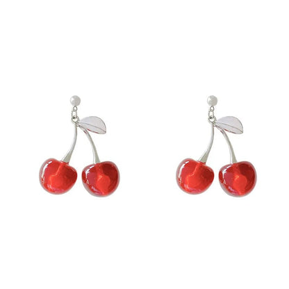 Eleganza Italiana New Sweet Summer Red Transparent Cherry Fruit Fashion Long Ear Nail Earrings Fashion Black Anime Earring For Women Party Jewelry Streetwear high fashion shein amazon temu target Walmart online