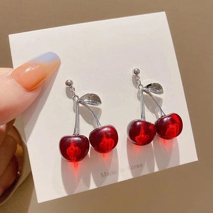 Eleganza Italiana New Sweet Summer Red Transparent Cherry Fruit Fashion Long Ear Nail Earrings Fashion Black Anime Earring For Women Party Jewelry Streetwear high fashion shein amazon temu target Walmart online