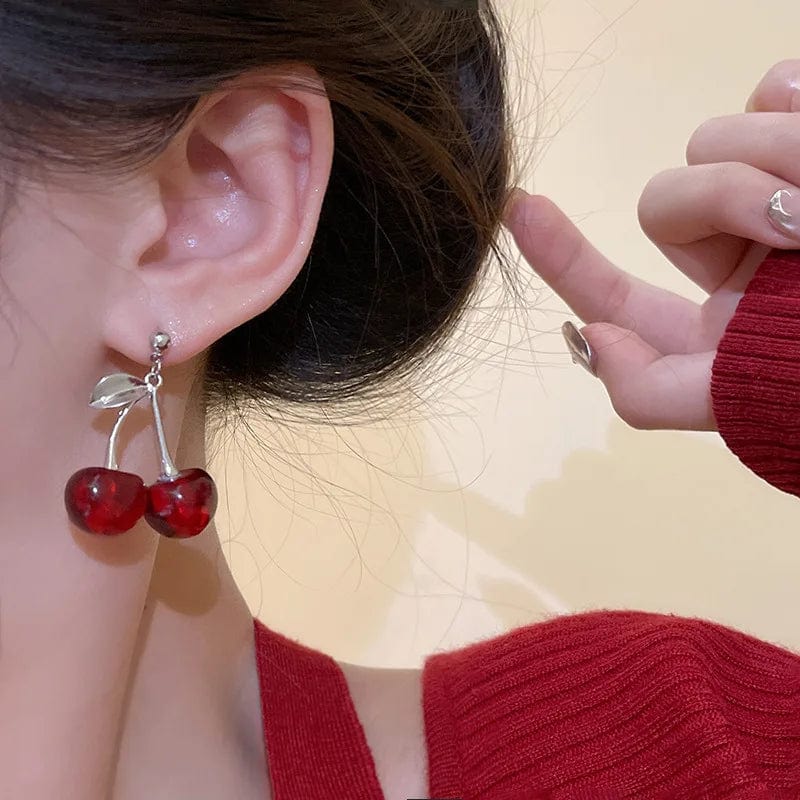 Eleganza Italiana New Sweet Summer Red Transparent Cherry Fruit Fashion Long Ear Nail Earrings Fashion Black Anime Earring For Women Party Jewelry Streetwear high fashion shein amazon temu target Walmart online