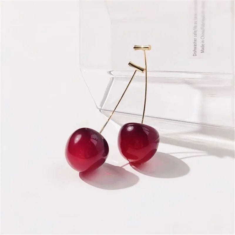 Eleganza Italiana New Sweet Summer Red Transparent Cherry Fruit Fashion Long Ear Nail Earrings Fashion Black Anime Earring For Women Party Jewelry Streetwear high fashion shein amazon temu target Walmart online