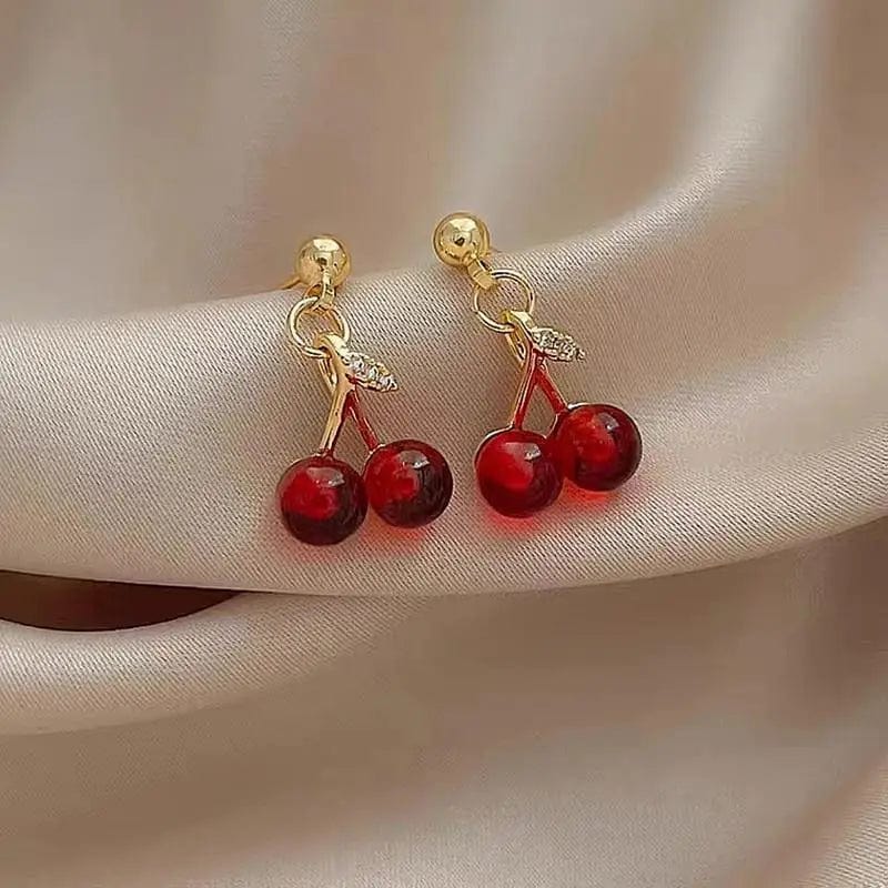 Eleganza Italiana New Sweet Summer Red Transparent Cherry Fruit Fashion Long Ear Nail Earrings Fashion Black Anime Earring For Women Party Jewelry Streetwear high fashion shein amazon temu target Walmart online