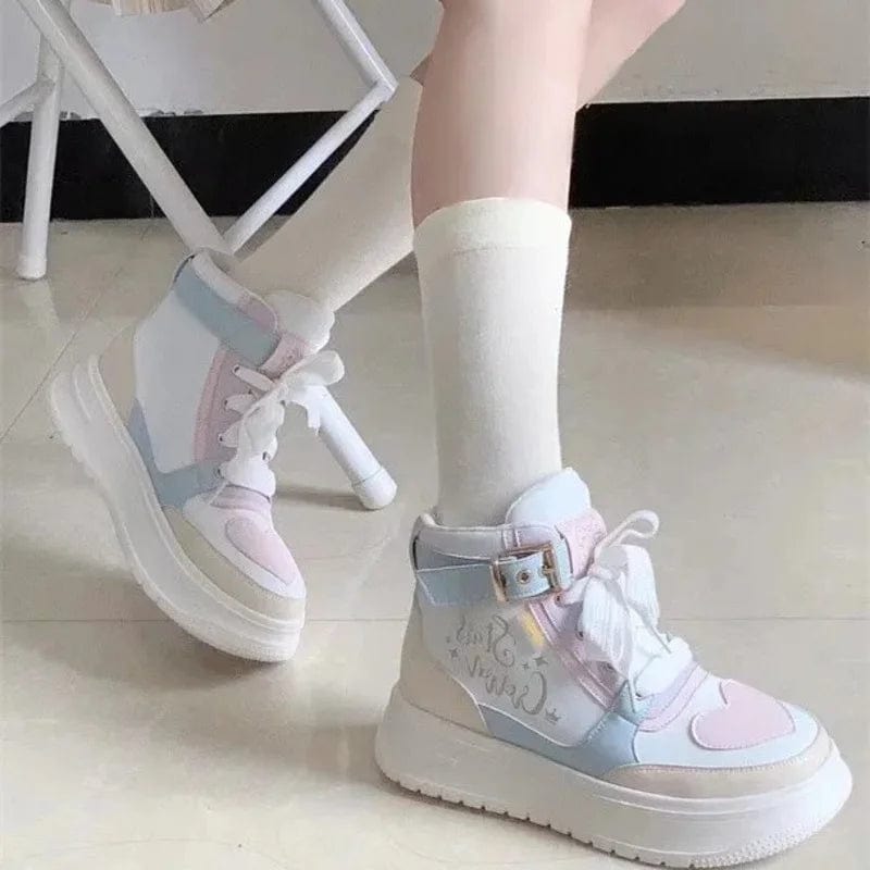 Eleganza Italiana New Y2k Fashion Sweet Cute Girl High Top Boots Korean Heart Shape Pattern Lolita Shoes Women Belt Buckle Decoration Casual Shoes Streetwear high fashion shein amazon temu target Walmart online