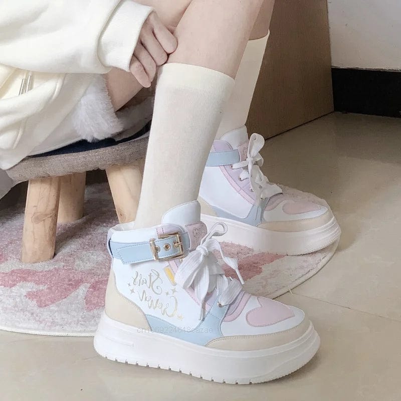 Eleganza Italiana New Y2k Fashion Sweet Cute Girl High Top Boots Korean Heart Shape Pattern Lolita Shoes Women Belt Buckle Decoration Casual Shoes Streetwear high fashion shein amazon temu target Walmart online