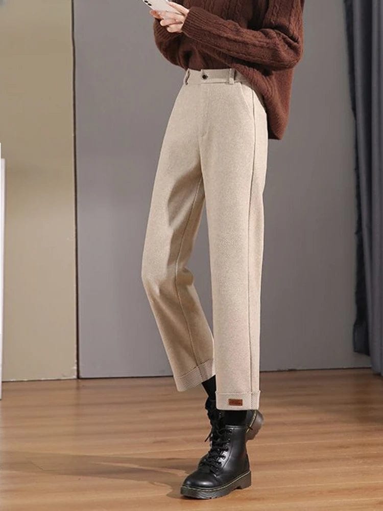 Eleganza Italiana Nine-cent Wool Wide-leg Pants for Women&