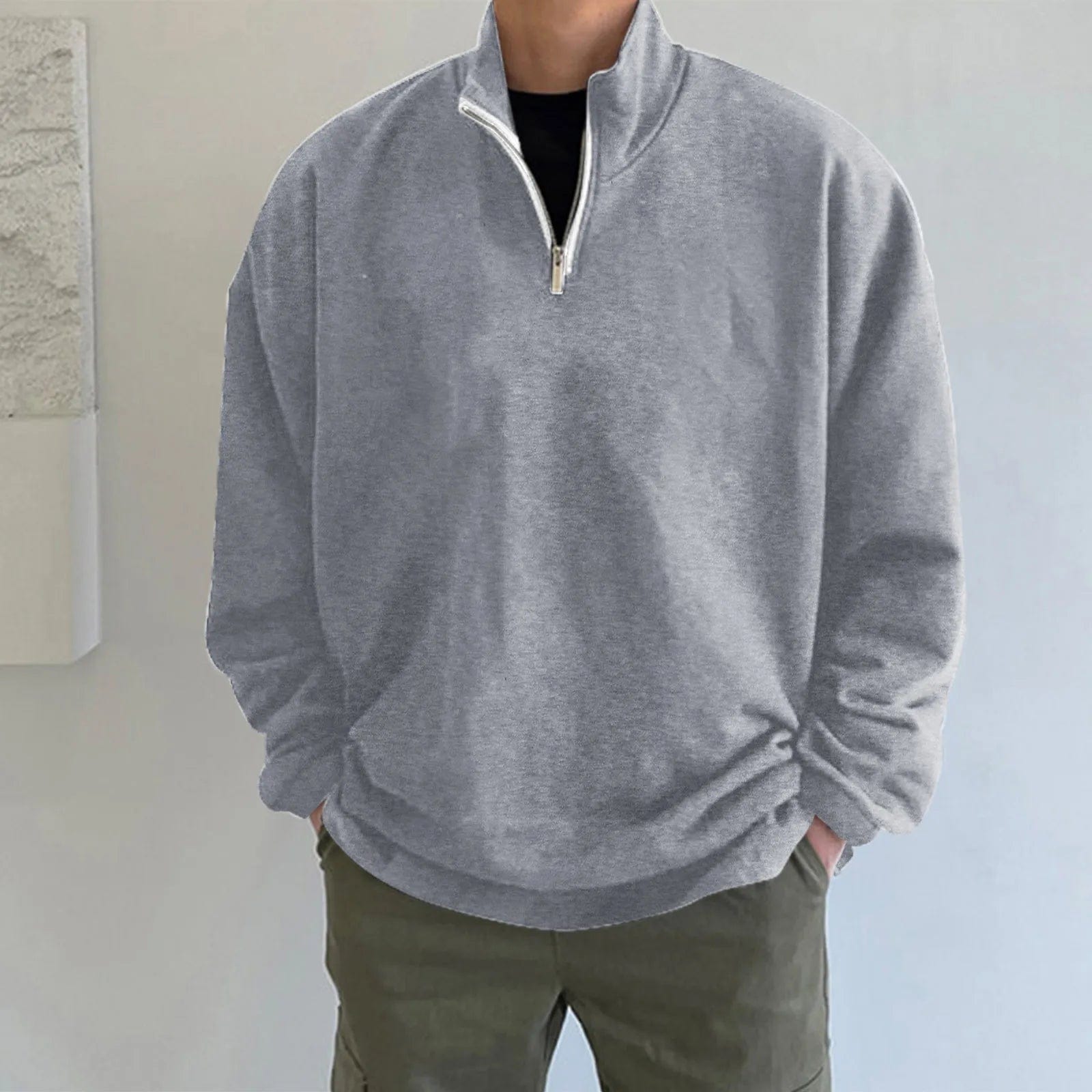 Eleganza Italiana Oversized Hoodie Stand-Up Collar Hooded Sweater Men&