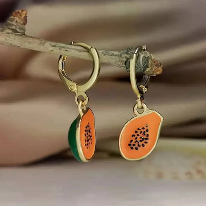 Eleganza Italiana Papaya Enamel Fruit Pendant Dangle Earrings Summer Collection  INS Personality Creative Fruit Charm Earrings Jewelry Gift 2022 Streetwear high fashion shein amazon temu target Walmart online