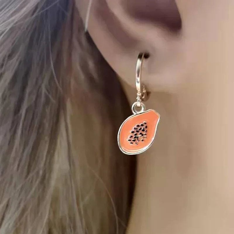 Eleganza Italiana Papaya Enamel Fruit Pendant Dangle Earrings Summer Collection  INS Personality Creative Fruit Charm Earrings Jewelry Gift 2022 Streetwear high fashion shein amazon temu target Walmart online