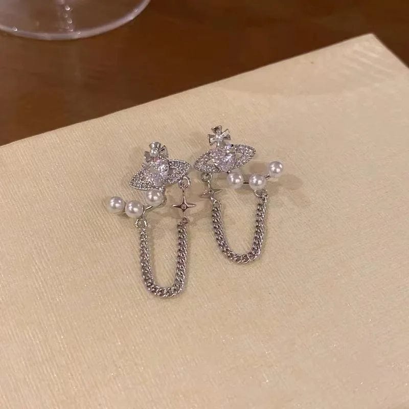 Eleganza Italiana Pearl Cross Tassel Earrings for Women Heart  Star Saturn Chain Luxury Elegant Korean  Earrings Party Y2K Jewelry Accessories Streetwear high fashion shein amazon temu target Walmart online