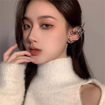 Eleganza Italiana Personalized Retro Clip Earrings Hollow Butterfly Wings Earbone Clip Dark Elf Earrings European American Single Side Earrings Streetwear high fashion shein amazon temu target Walmart online