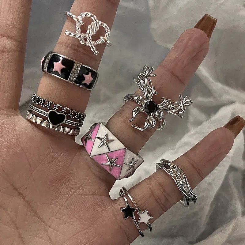 Eleganza Italiana Pink Acrylic Butterfly Knuckle Ring Set For Women Crystal Enamel Flower Rings Girls Fashion Jewelry Streetwear high fashion shein amazon temu target Walmart online