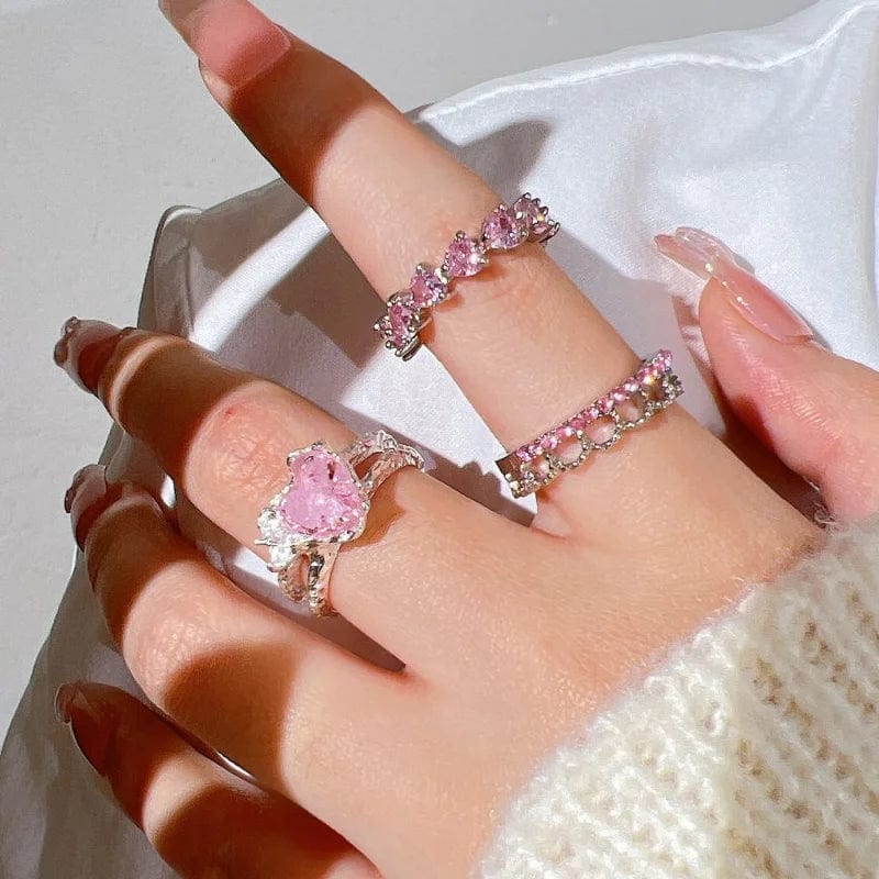 Eleganza Italiana Pink Crystal Heart Bowknot Rings For Women Girls Y2k Kpop Sweet Cool Open Finger Rings Party Fashion Jewelry Gifts 2024 New Streetwear high fashion shein amazon temu target Walmart online