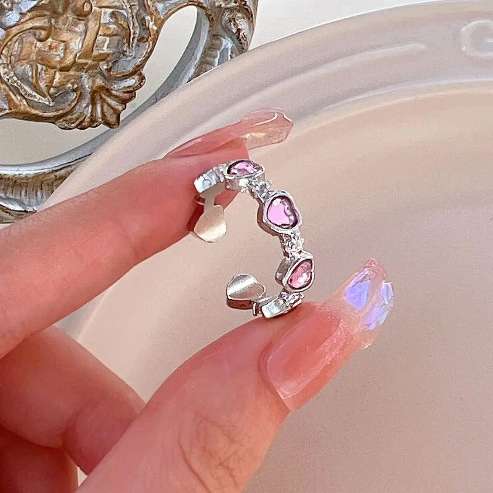 Eleganza Italiana Pink Crystal Heart Bowknot Rings For Women Girls Y2k Kpop Sweet Cool Open Finger Rings Party Fashion Jewelry Gifts 2024 New Streetwear high fashion shein amazon temu target Walmart online