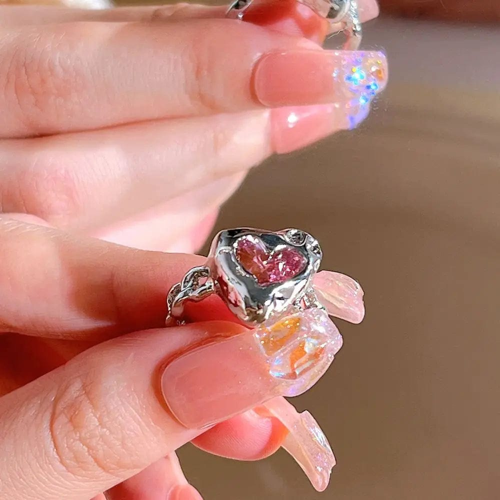 Eleganza Italiana Pink Crystal Heart Bowknot Rings For Women Girls Y2k Kpop Sweet Cool Open Finger Rings Party Fashion Jewelry Gifts 2024 New Streetwear high fashion shein amazon temu target Walmart online