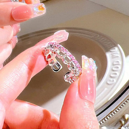 Eleganza Italiana Pink Crystal Heart Bowknot Rings For Women Girls Y2k Kpop Sweet Cool Open Finger Rings Party Fashion Jewelry Gifts 2024 New Streetwear high fashion shein amazon temu target Walmart online