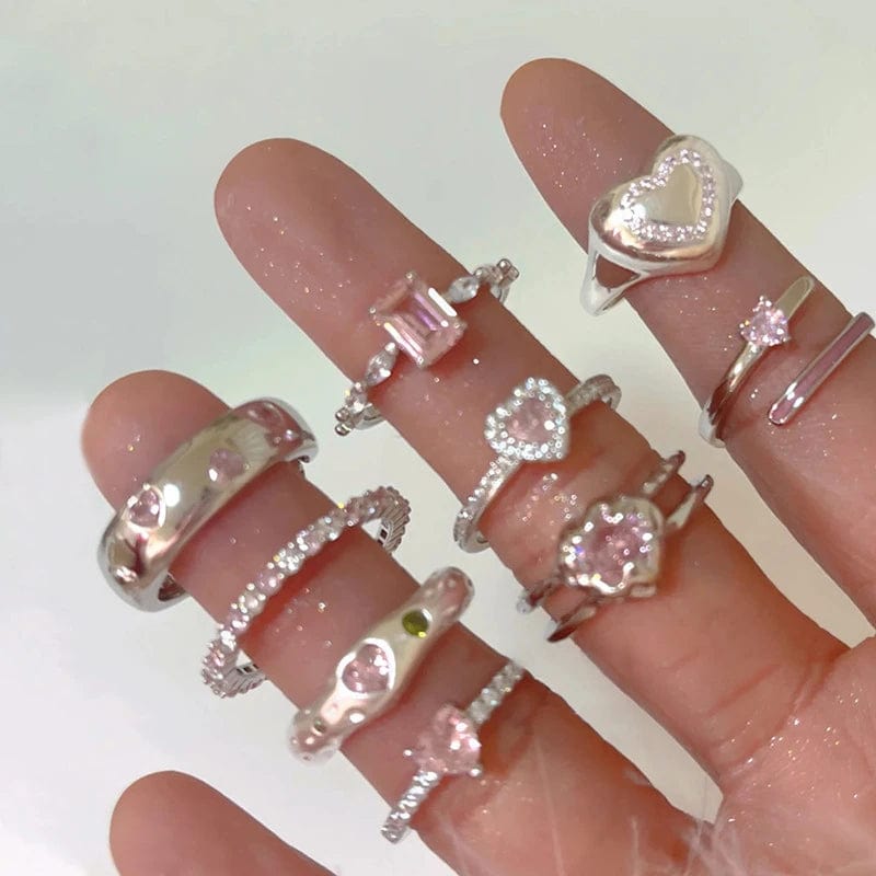 Eleganza Italiana Pink Crystal Irregular Heart Rings Creative Zircon Bowknot Opal Love Heart Open Ring Y2K Shiny Rings for Women Party Jewelry Streetwear high fashion shein amazon temu target Walmart online