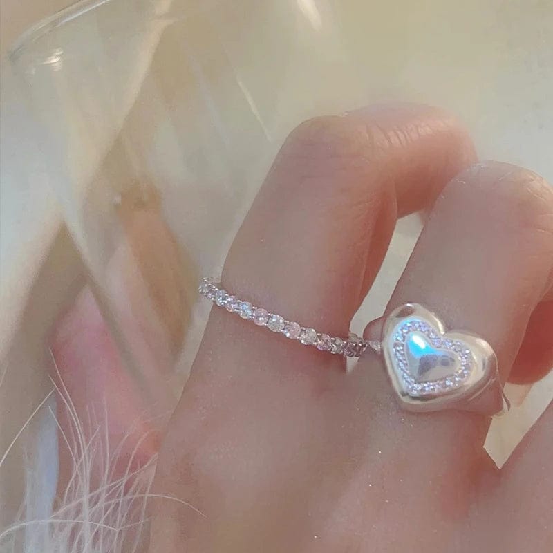 Eleganza Italiana Pink Crystal Irregular Heart Rings Creative Zircon Bowknot Opal Love Heart Open Ring Y2K Shiny Rings for Women Party Jewelry Streetwear high fashion shein amazon temu target Walmart online