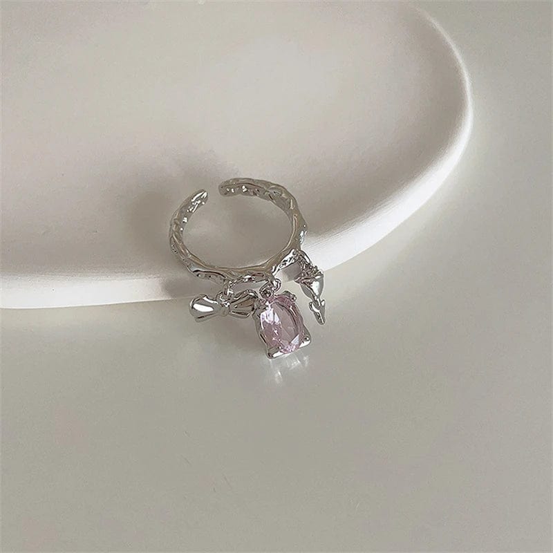 Eleganza Italiana Pink Crystal Irregular Heart Rings Creative Zircon Bowknot Opal Love Heart Open Ring Y2K Shiny Rings for Women Party Jewelry Streetwear high fashion shein amazon temu target Walmart online