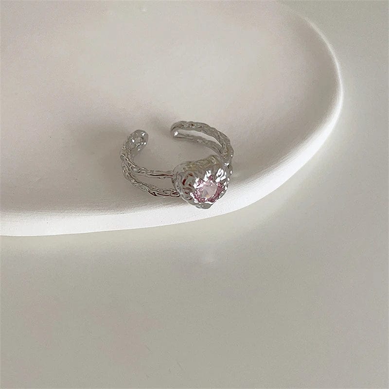 Eleganza Italiana Pink Crystal Irregular Heart Rings Creative Zircon Bowknot Opal Love Heart Open Ring Y2K Shiny Rings for Women Party Jewelry Streetwear high fashion shein amazon temu target Walmart online