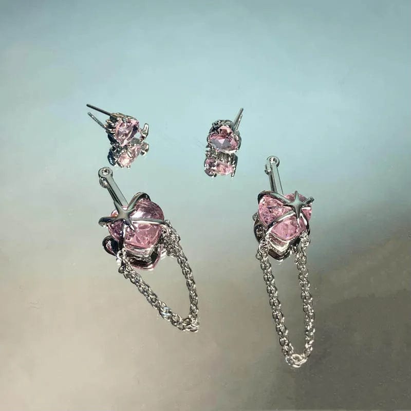 Eleganza Italiana Pink Zircon Personality Lava Love Heart Metal Star Tassel Earrings for Women Girl Party Trendy Y2K Jewelry Streetwear high fashion shein amazon temu target Walmart online