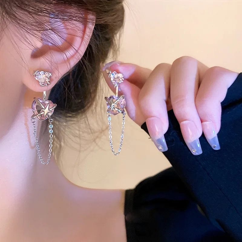 Eleganza Italiana Pink Zircon Personality Lava Love Heart Metal Star Tassel Earrings for Women Girl Party Trendy Y2K Jewelry Streetwear high fashion shein amazon temu target Walmart online