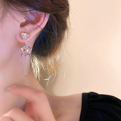 Eleganza Italiana Pink Zircon Personality Lava Love Heart Metal Star Tassel Earrings for Women Girl Party Trendy Y2K Jewelry Streetwear high fashion shein amazon temu target Walmart online