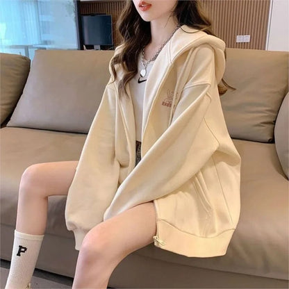 Eleganza Italiana Printed Hoodies Women Retro Harajuku Solid Jacket High Street Zip Up Hoodie Casual Loose Sweatshirt Clothes Y2K Hoodies NS5608 Streetwear high fashion shein amazon temu target Walmart online