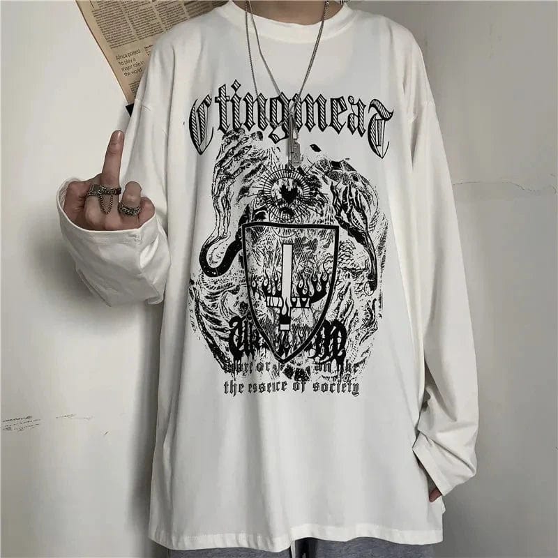 Eleganza Italiana Printed long-sleeved oversize t-shirt men&