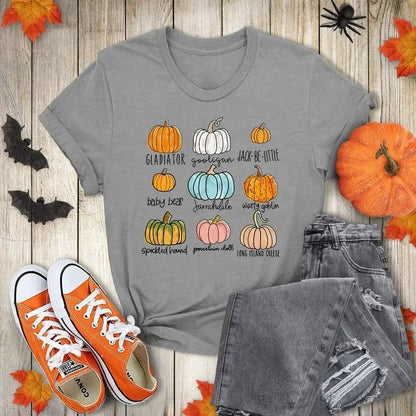 Eleganza Italiana Pumpkin Varieties unisex tshirt Cute Pumpkin Womens Fall Womens Thanksgiving Halloween shirt Foodie 100% Cotton O Neck goth y2k Streetwear high fashion shein amazon temu target Walmart online