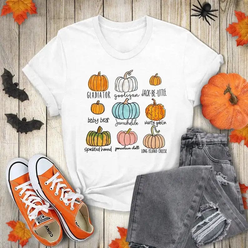 Eleganza Italiana Pumpkin Varieties unisex tshirt Cute Pumpkin Womens Fall Womens Thanksgiving Halloween shirt Foodie 100% Cotton O Neck goth y2k Streetwear high fashion shein amazon temu target Walmart online