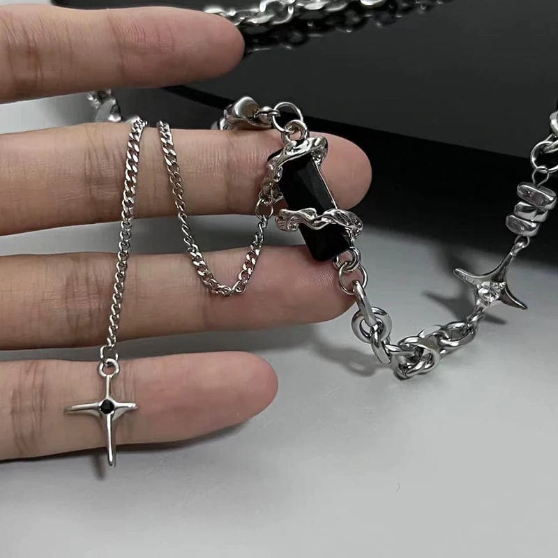 Eleganza Italiana Punk Cross Star Natural Stone Beaded Y2K Necklace Goth Cross Chain Chokers Kpop Pendant Necklaces for Women Party Jewelry Gifts Streetwear high fashion shein amazon temu target Walmart online