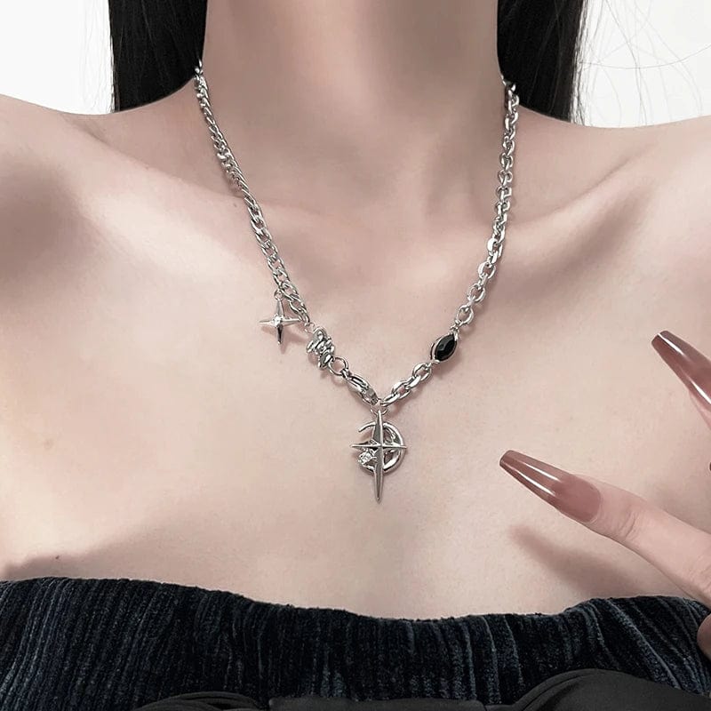 Eleganza Italiana Punk Cross Star Natural Stone Beaded Y2K Necklace Goth Cross Chain Chokers Kpop Pendant Necklaces for Women Party Jewelry Gifts Streetwear high fashion shein amazon temu target Walmart online