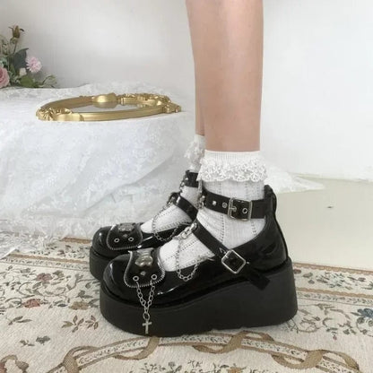 Eleganza Italiana Punk Metal Chain Chunky Platform Ankle Boots Women 2024 Winter Y2K Thick Bottom Denim Boots Woman Black Gothic Lolita Shoes Streetwear high fashion shein amazon temu target Walmart online