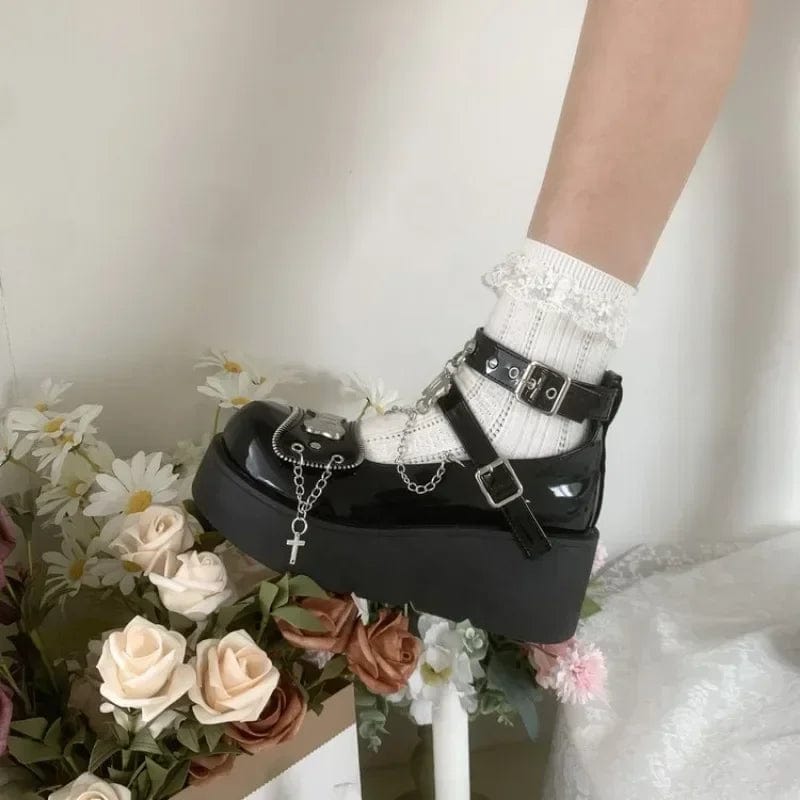 Eleganza Italiana Punk Metal Chain Chunky Platform Ankle Boots Women 2024 Winter Y2K Thick Bottom Denim Boots Woman Black Gothic Lolita Shoes Streetwear high fashion shein amazon temu target Walmart online