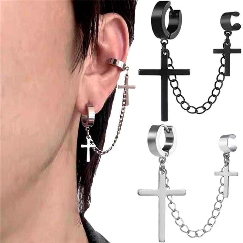 Eleganza Italiana Punk One-peice Tassel Clip Earrings Cross Hoop Earrings for Women Teens Men Ear Cuffs Alloy Hip Hop Jewelry Earing Metal Chain Streetwear high fashion shein amazon temu target Walmart online