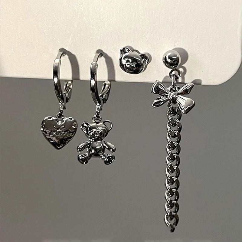 Eleganza Italiana Punk Silver Color Metal Cherry Earring Heart Long Tassel Chain Y2K Irregular Bear Bowknot Hoop Earrings for Women Party Jewelry Streetwear high fashion shein amazon temu target Walmart online