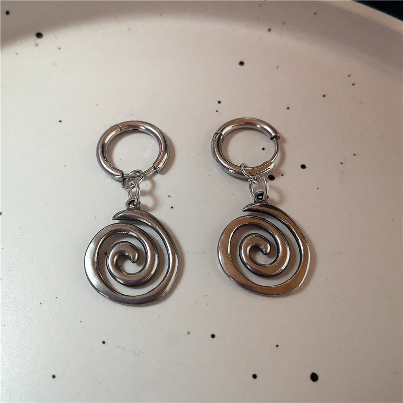 Eleganza Italiana Punk Stainless Steel Spiral Vortex Star Earrings Cool Charms Black 8 Hoop Earrings Women Men Goth Y2K Accessories Grunge Jewelry Streetwear high fashion shein amazon temu target Walmart online