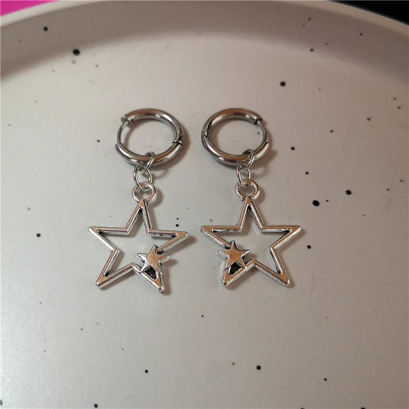 Eleganza Italiana Punk Stainless Steel Spiral Vortex Star Earrings Cool Charms Black 8 Hoop Earrings Women Men Goth Y2K Accessories Grunge Jewelry Streetwear high fashion shein amazon temu target Walmart online