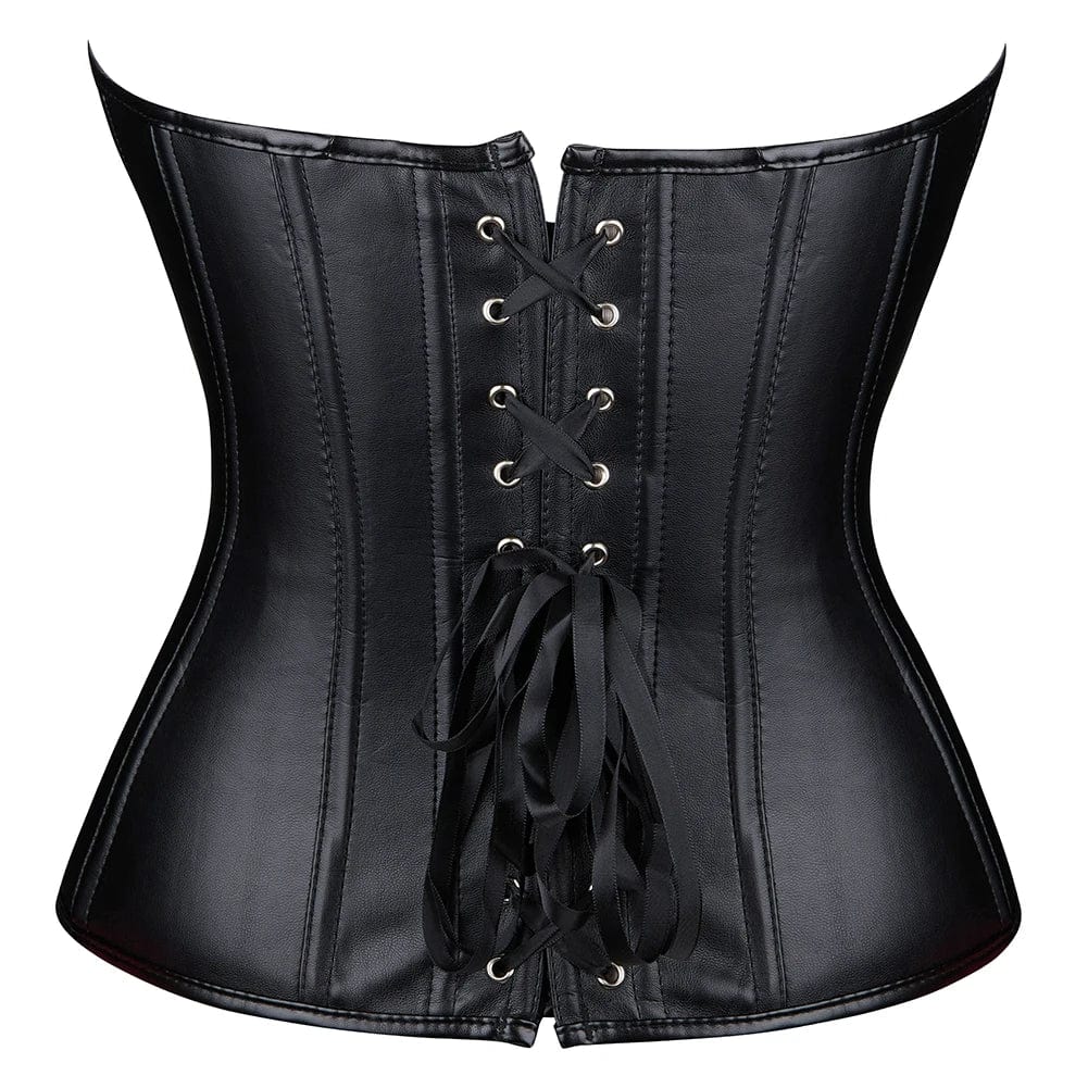 Eleganza Italiana Push Up Women Black Faux Leather Bustier Burlesque Basque Fancy Dress Corset With G String 834