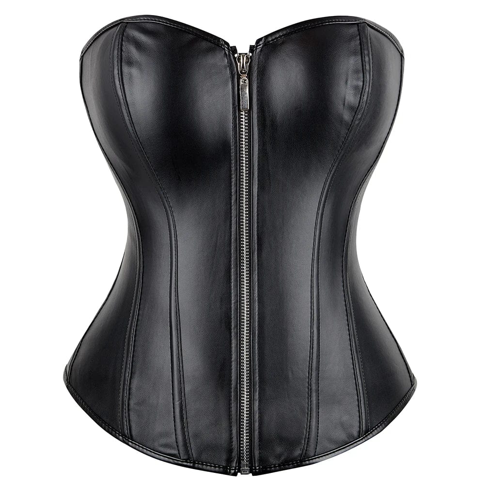 Eleganza Italiana Push Up Women Black Faux Leather Bustier Burlesque Basque Fancy Dress Corset With G String 834