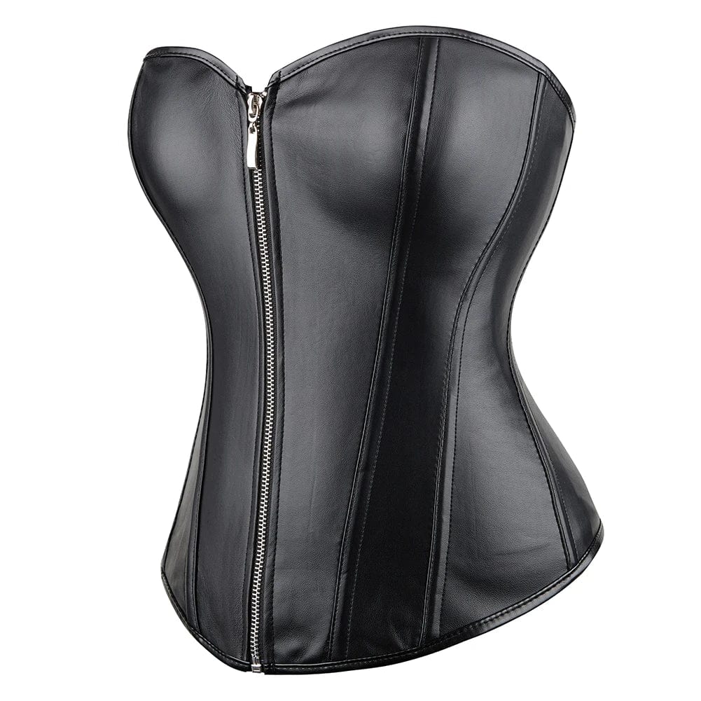 Eleganza Italiana Push Up Women Black Faux Leather Bustier Burlesque Basque Fancy Dress Corset With G String 834