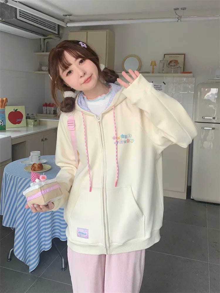 Eleganza Italiana QWEEK Korean Style Cute Zip Up Hoodie Women Y2K Girly Kawaii Hooded Jacket Oversize Japanese Harajuku Sweet Embroidery Outerwear Streetwear high fashion shein amazon temu target Walmart online