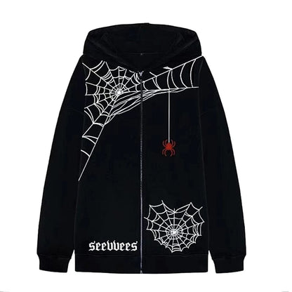 Eleganza Italiana Rhinestone Full Zip Hoodie Skeleton Goth Sweatshirt Pull Long Sleeve Black Hoodies Y2k Fashion Men&