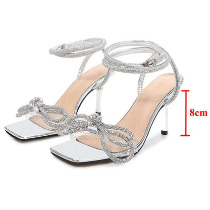 Eleganza Italiana Rimocy High Heels Silver Crystal Sandals Women Stiletto Heeled Ankle Strap Gladiator Shoes Woman Summer 2022 Pvc Sandalias Mujer Streetwear high fashion shein amazon temu target Walmart online