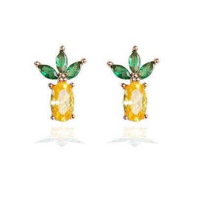 Eleganza Italiana S925 Anti-allergy Post 18k Gold Plated Zircon Studs Fashion Crystal Pineapple Banana Peach Apple Lemon Fruit Stud Earrings Streetwear high fashion shein amazon temu target Walmart online